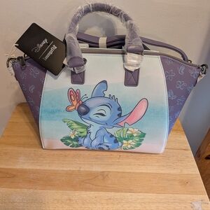 Loungefly Stitch Floral Satchel - Purple and Blue